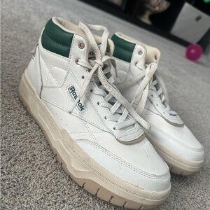 Reebok White and Green Leather Sneakers